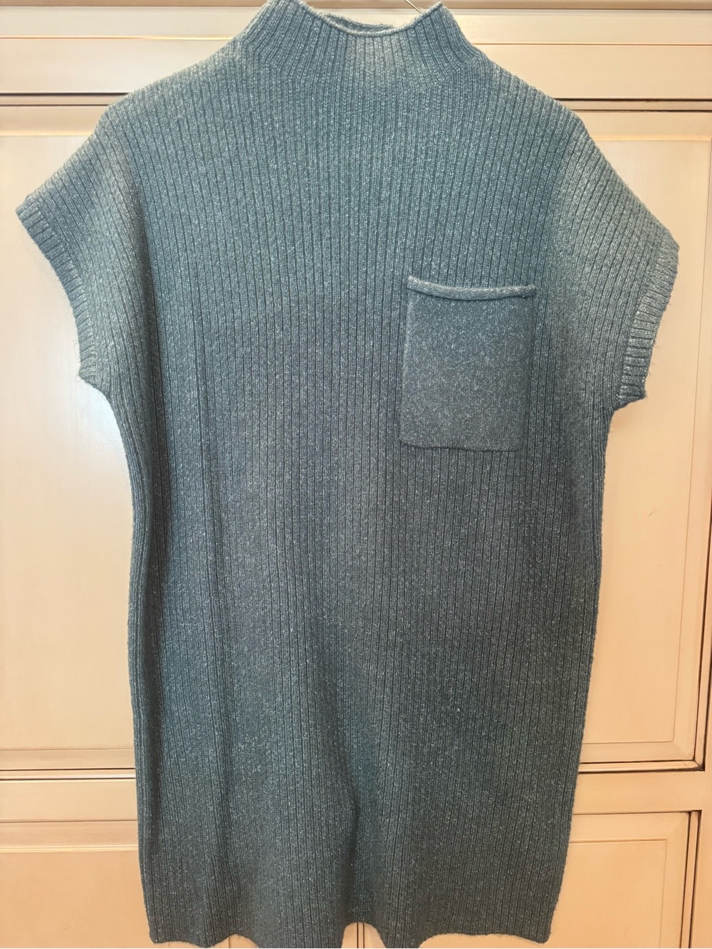 Sleeveless Ribbed Mock Neck Sweater Tunic in Slate Gray
